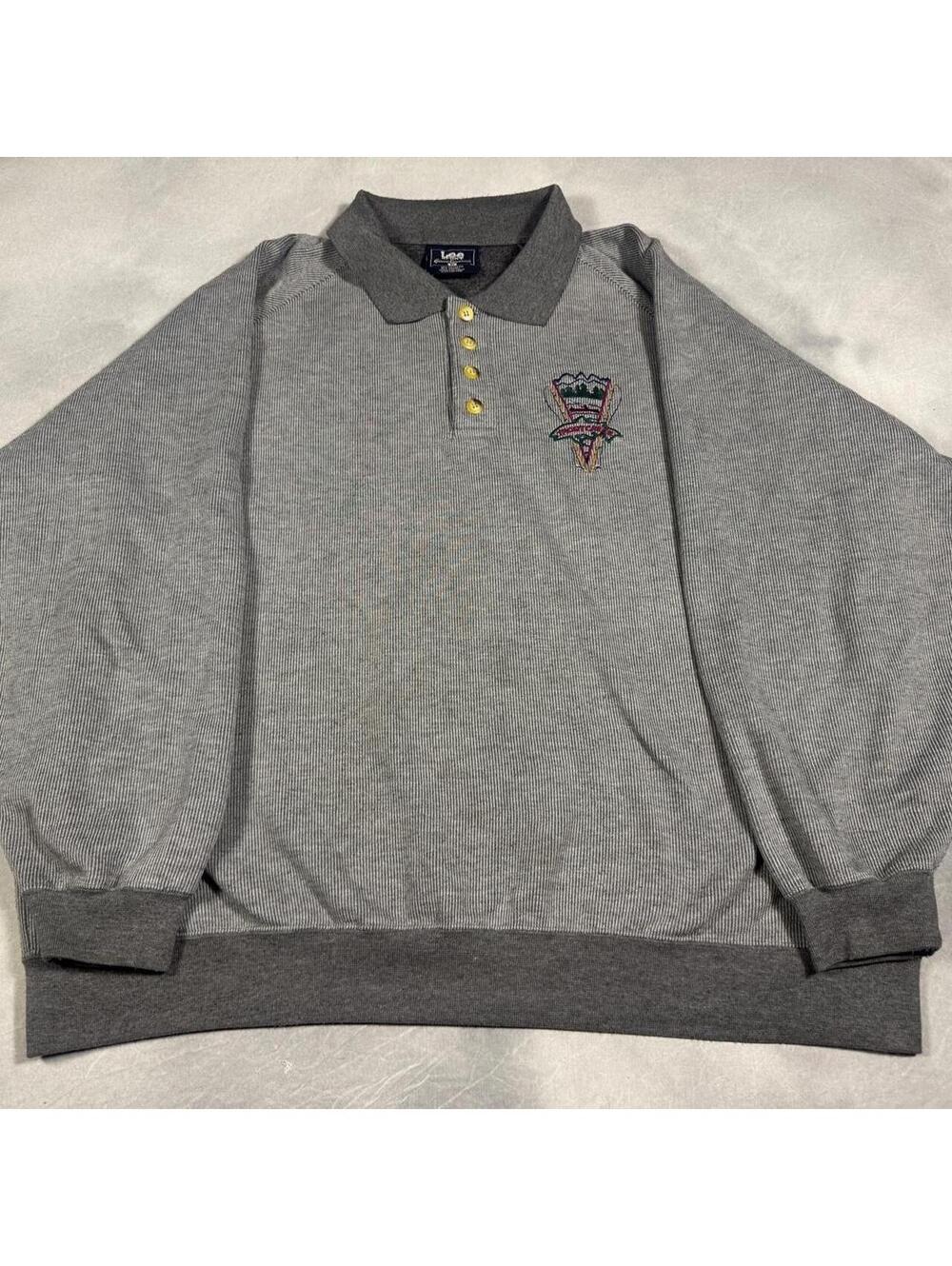 Vintage 90s Lee Sport Top of the Rock Golf Polo Shirt Embroidered Gray XL